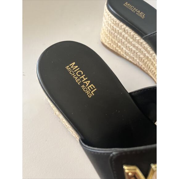 Michael Kors Sidney Espadrille Wedge Sandals Women’s US 7 Black -Worn 1x In Home - Picture 6 of 14